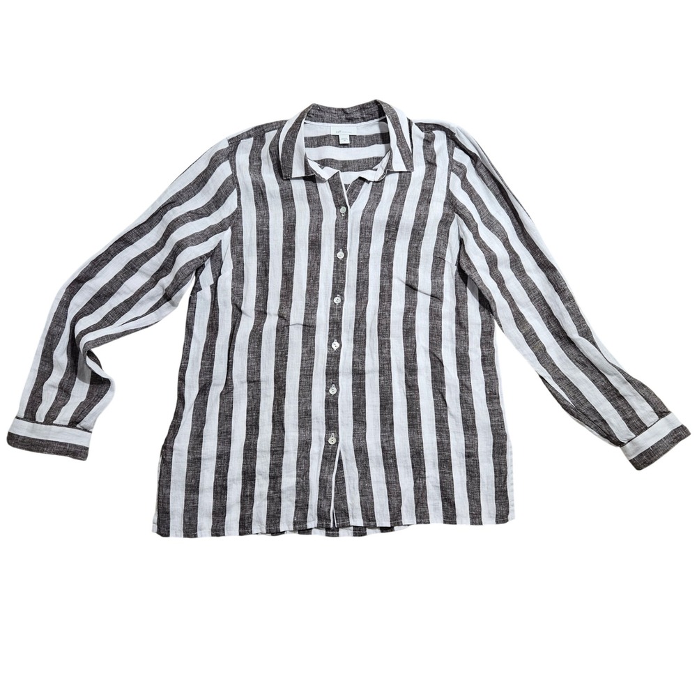 J. Jill Button Down Shirt XS Brown Striped Love Linen WTP290111